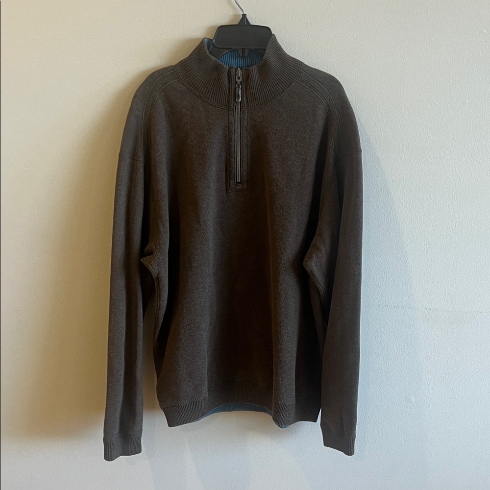 Men's Tommy Bahamas Brown/Blue Reversible Half-Zip Sweater